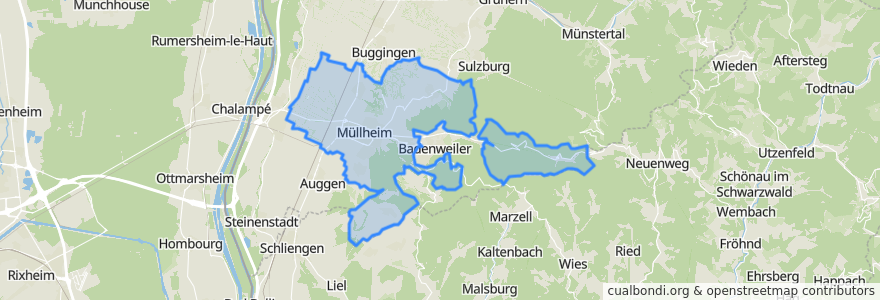 Mapa de ubicacion de Müllheim im Markgräflerland.