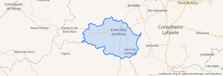 Mapa de ubicacion de Entre Rios de Minas.