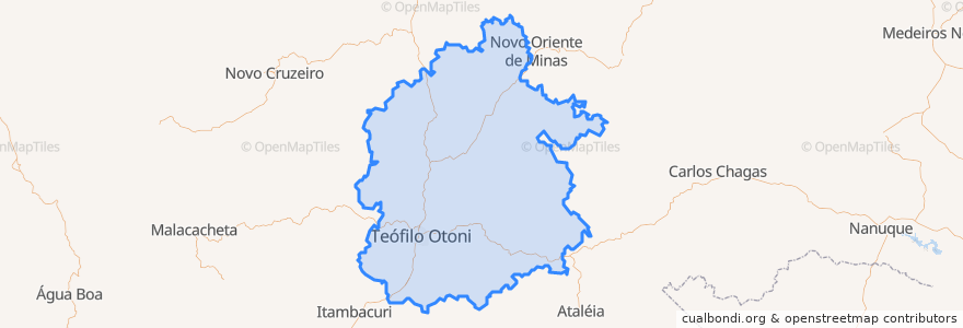 Mapa de ubicacion de Teófilo Otoni.