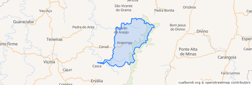 Mapa de ubicacion de Araponga.