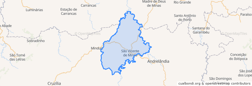 Mapa de ubicacion de São Vicente de Minas.