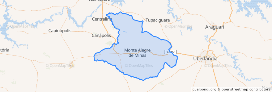 Mapa de ubicacion de Monte Alegre de Minas.