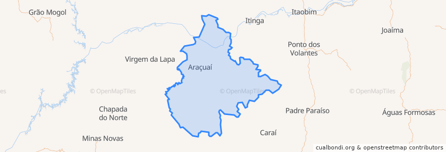 Mapa de ubicacion de Araçuaí.