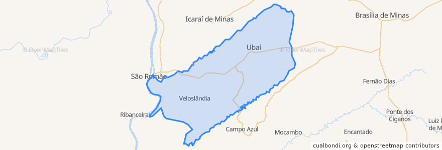 Mapa de ubicacion de Ubaí.