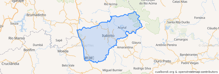 Mapa de ubicacion de Itabirito.