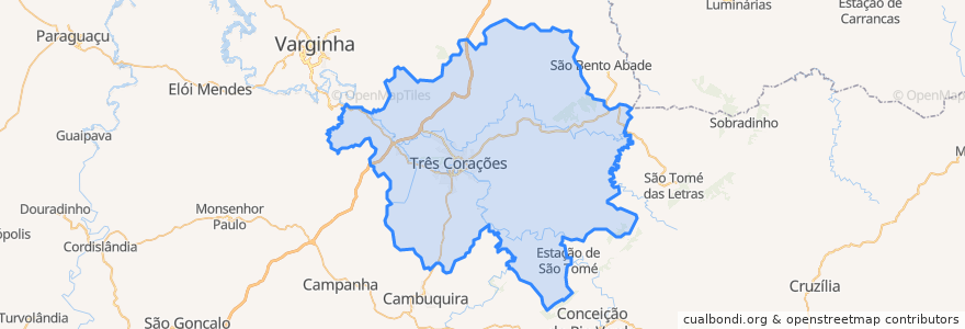 Mapa de ubicacion de Três Corações.