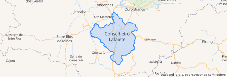 Mapa de ubicacion de Conselheiro Lafaiete.