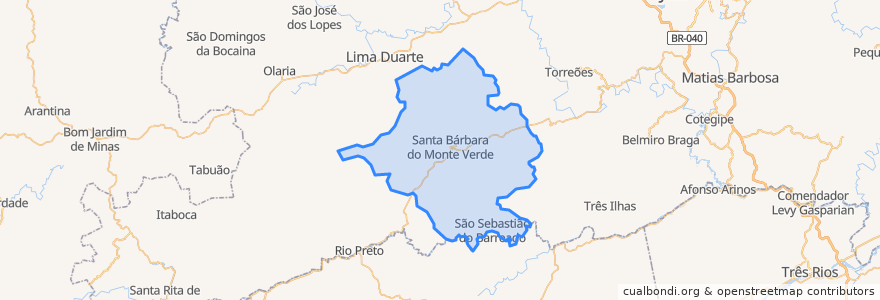 Mapa de ubicacion de Santa Bárbara do Monte Verde.