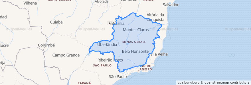 Mapa de ubicacion de Minas Gerais.