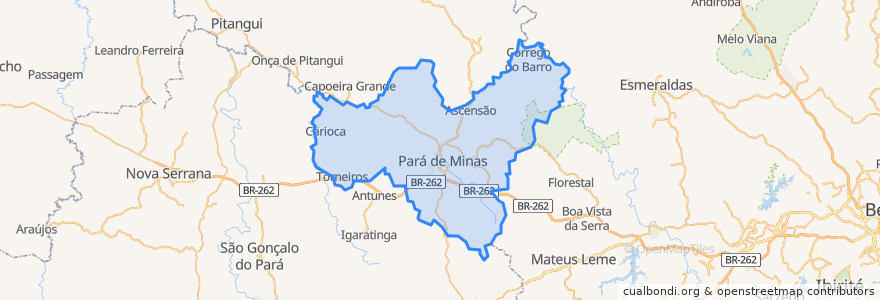 Mapa de ubicacion de Pará de Minas.