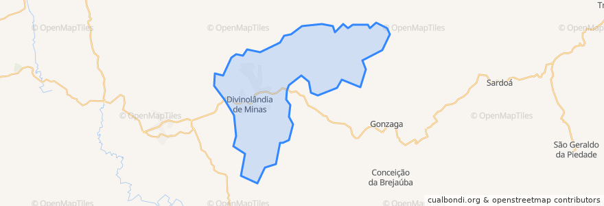 Mapa de ubicacion de Divinolândia de Minas.