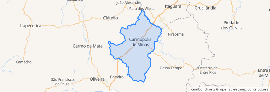 Mapa de ubicacion de Carmópolis de Minas.