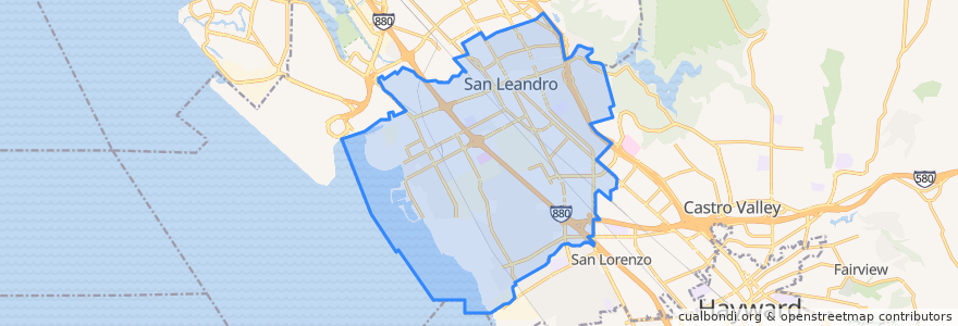 Mapa de ubicacion de San Leandro.