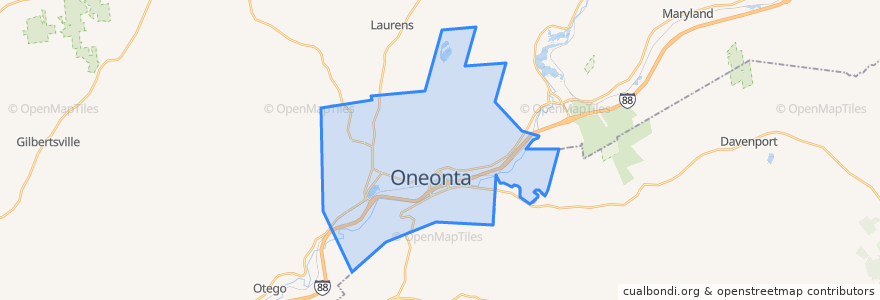 Mapa de ubicacion de Town of Oneonta.