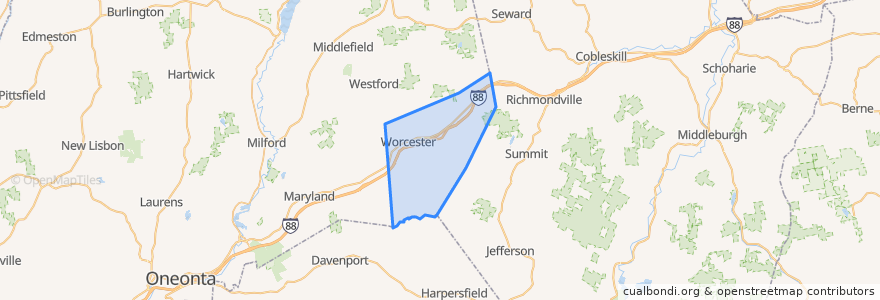 Mapa de ubicacion de Town of Worcester.