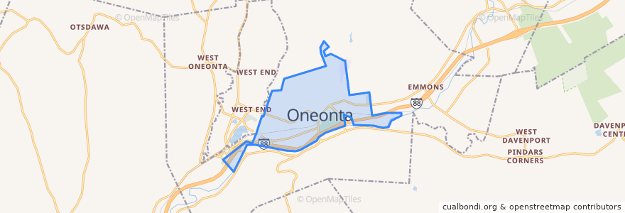 Mapa de ubicacion de City of Oneonta.