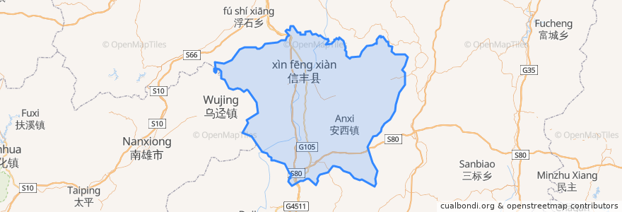 Mapa de ubicacion de Xinfeng County.