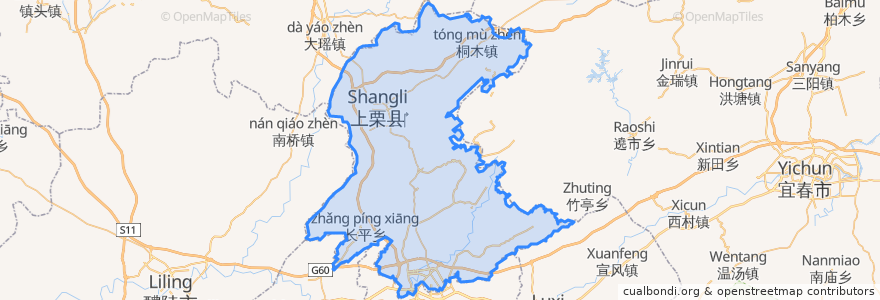 Mapa de ubicacion de Shangli.