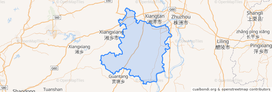 Mapa de ubicacion de 湘潭県.