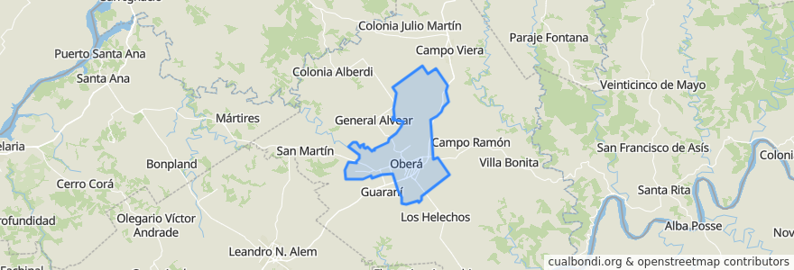 Mapa de ubicacion de Municipio de Oberá.