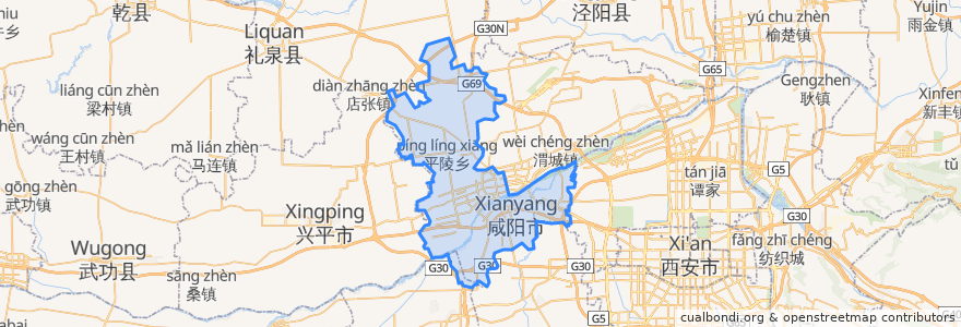 Mapa de ubicacion de 秦都区.