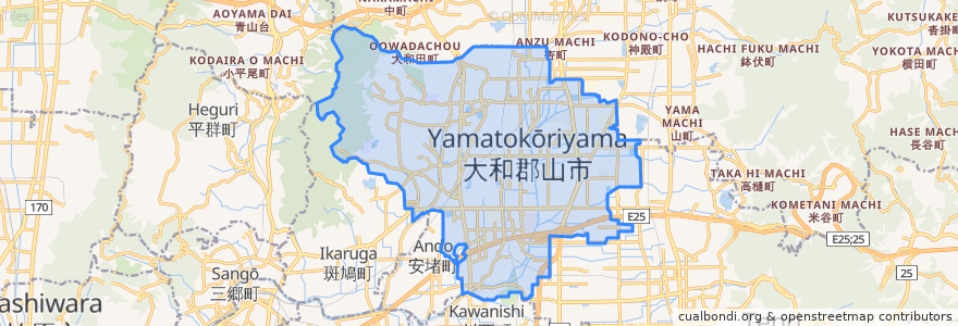 Mapa de ubicacion de 大和郡山市.