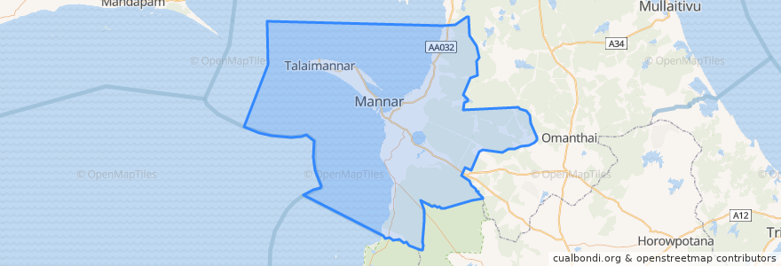 Mapa de ubicacion de Mannar District.