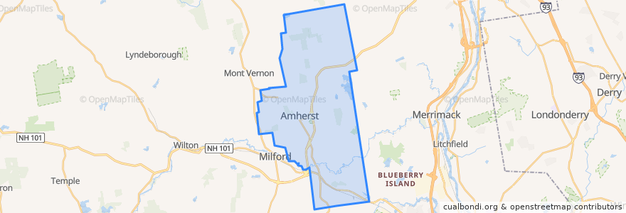 Mapa de ubicacion de Amherst.