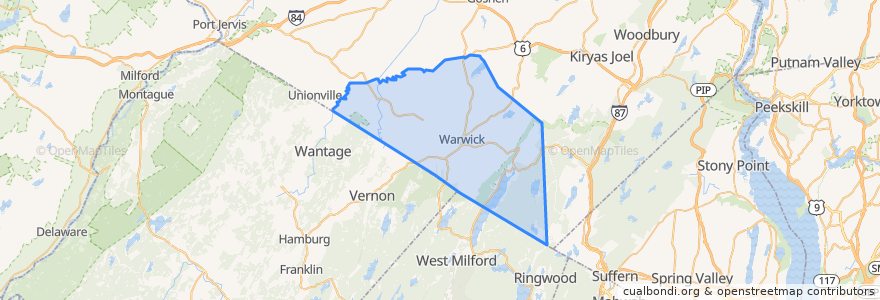 Mapa de ubicacion de Town of Warwick.