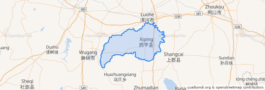 Mapa de ubicacion de 西平县.