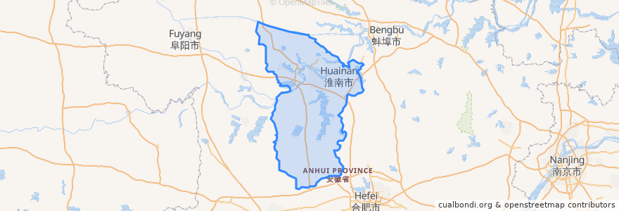 Mapa de ubicacion de Huainan.