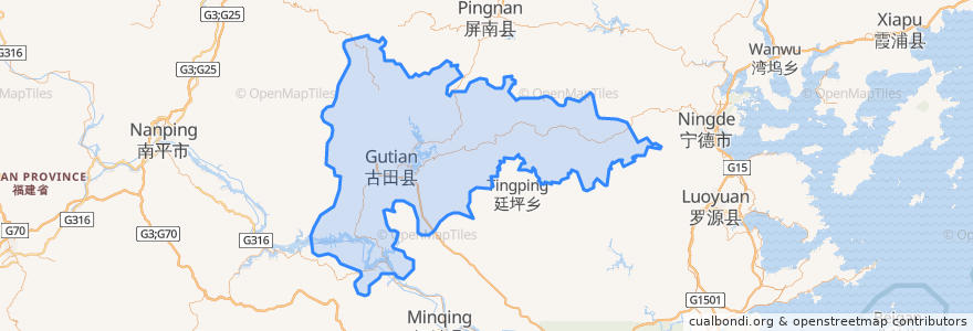 Mapa de ubicacion de Xian de Gutian.