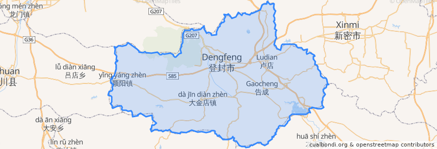 Mapa de ubicacion de Dengfeng.