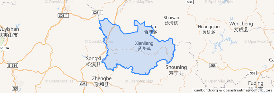 Mapa de ubicacion de Xian de Qingyuan.