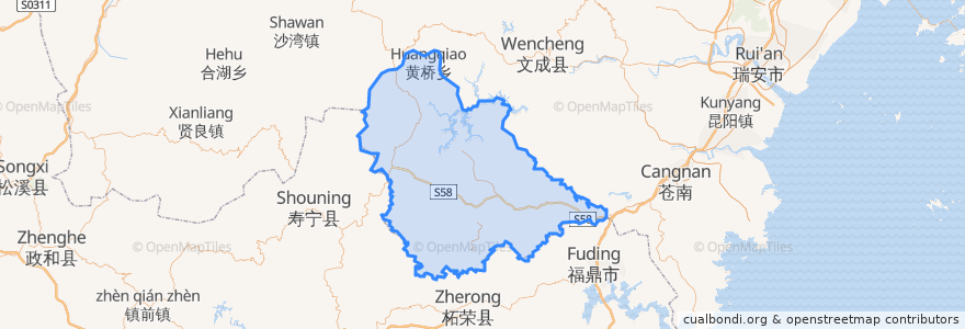 Mapa de ubicacion de Taishun County.