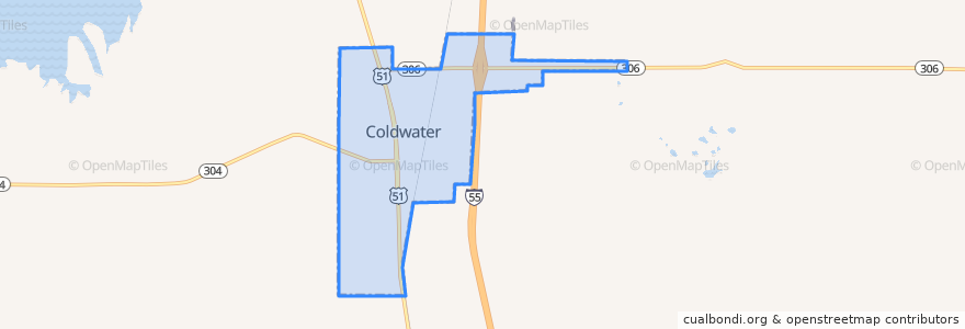 Mapa de ubicacion de Coldwater.