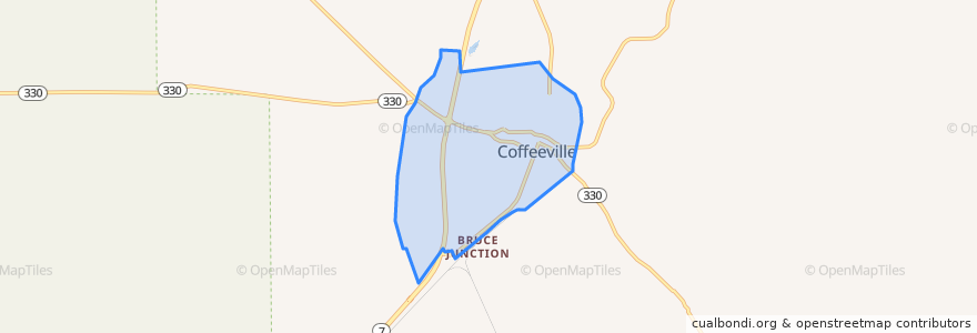 Mapa de ubicacion de Coffeeville.