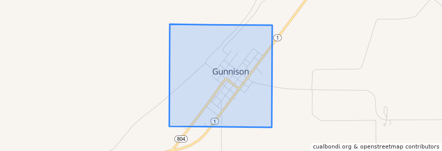 Mapa de ubicacion de Gunnison.