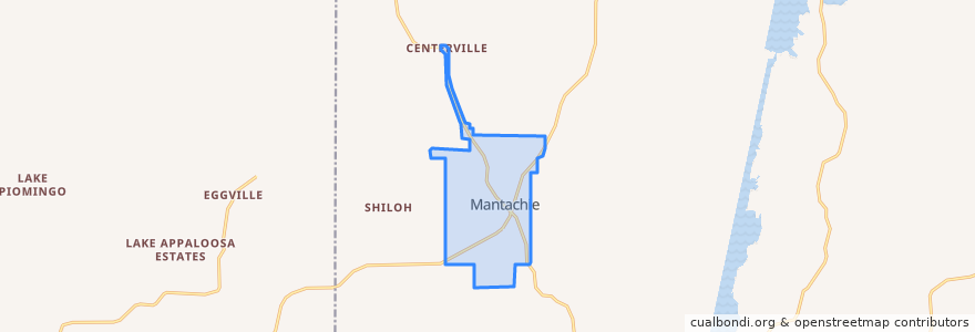 Mapa de ubicacion de Mantachie.