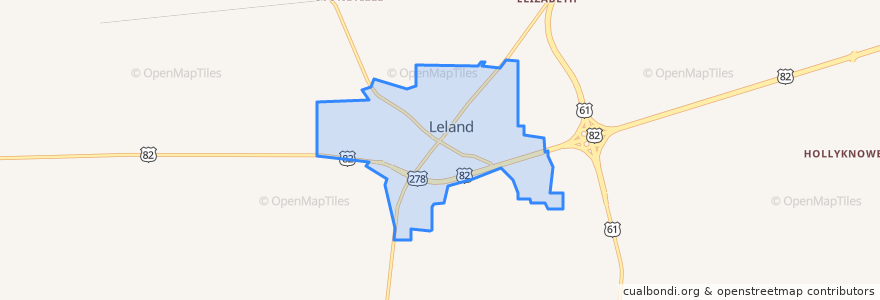 Mapa de ubicacion de Leland.