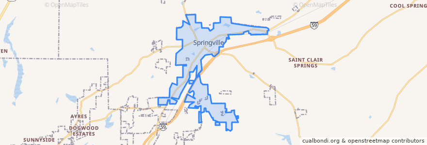 Mapa de ubicacion de Springville.