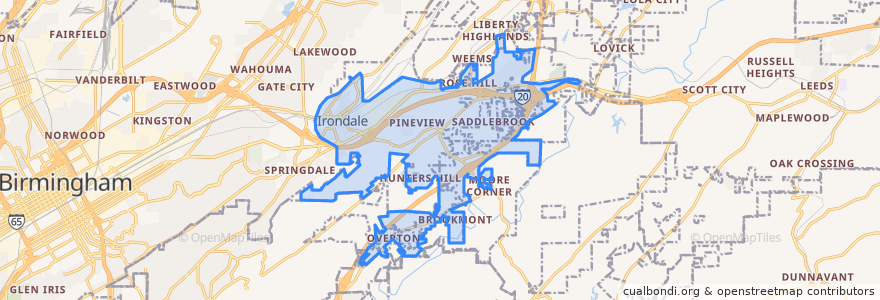 Mapa de ubicacion de Irondale.