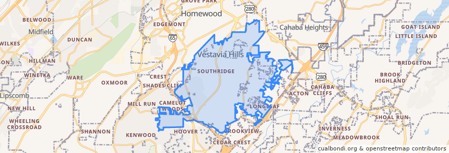 Mapa de ubicacion de Vestavia Hills.