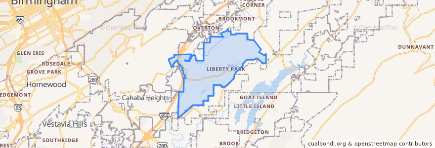 Mapa de ubicacion de Vestavia Hills.