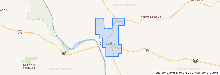 Mapa de ubicacion de Coffeeville.