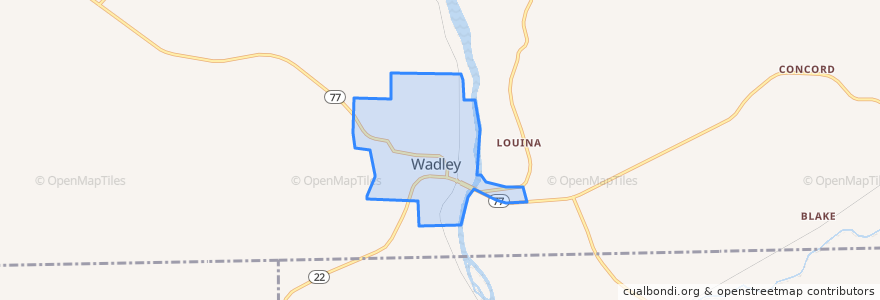 Mapa de ubicacion de Wadley.