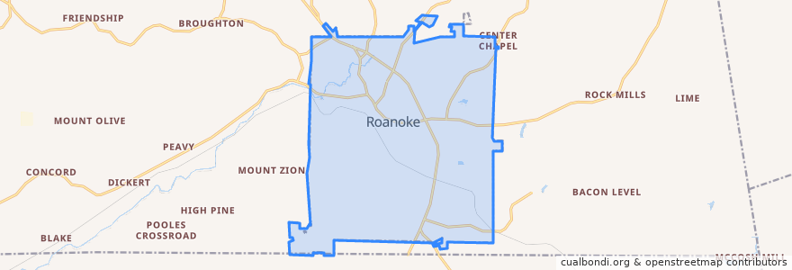 Mapa de ubicacion de Roanoke.