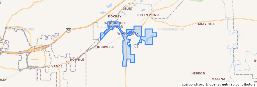 Mapa de ubicacion de Woodstock.