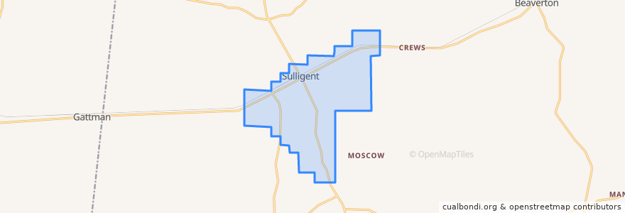 Mapa de ubicacion de Sulligent.