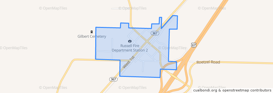 Mapa de ubicacion de Russell.